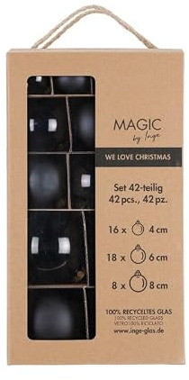 Magic by Inge - Weihnachtskugeln Set 42-teilig Ebony Black, mit den Durchmessern 4 cm, 6 cm und 8 cm, Christbaumschmuck Glas