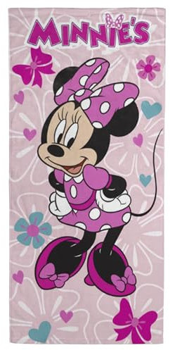 Disney Minnie Mouse Bath Pool Beach Towel - Kids Super Soft & Absorbent 100% Cotton Towel with Flowers and Hearts, Measures 28 x 58