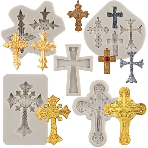 MYPRACS Cross Silicone Moulds Cross Fondant Mould Cross Mould for Baptism Cake Decorating Cupcake Topper Candy Chocolate Gum Paste Polymer Clay Set of 5