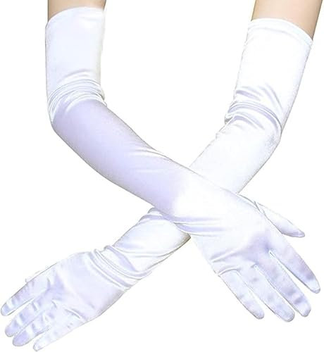 Nokwocy Gants Longs Élégant Satin Coude Blanc Taille L