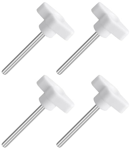 QUARKZMAN 4 Stück T-Flügelschraube mit Griffen M5 x 60mm Weiß | Männliche Schraube Knopf 304 Edelstahl Rändelschraube Daumenschrauben-Griff 36mm Durchmesser