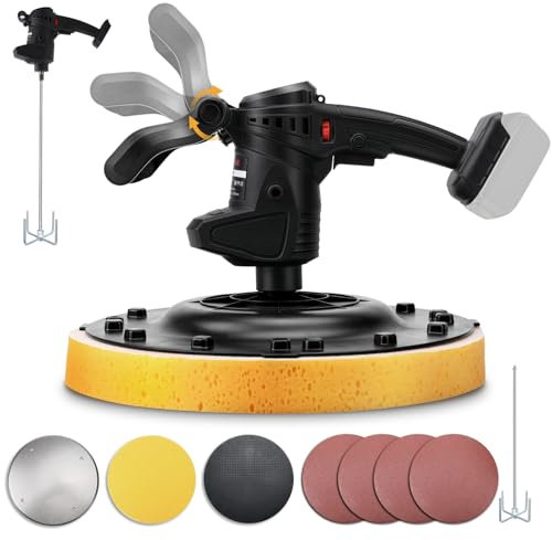 Roadtime 3980w Ponceuse Murale pour Cloisons Sèches deux en un Malaxeur Électri 2800upm,6 vitesses BéTon Mortier MéLangeur,Agitateur Avec LED, Polisseuses pour Makita 18V Batería(Sans batterie)