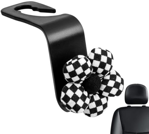Headrest Hooks for Car - Checkerboard Automotive Purse Holder | Women Car Organizer, Vehicle Organizing Hooks for Bags, Umbrellas, Clothes