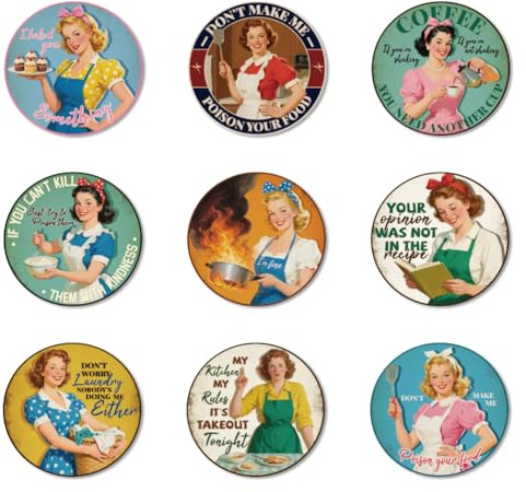 ANATTASOUL 9 Stück Retro Hausfrau Untersetzer Holz für Zuhause | Holzuntersetzer Coaster Wiederverwendbare Glasuntersetzer ,Tasse Coaster Mat für Büro und Bar Tischdeko Sommer