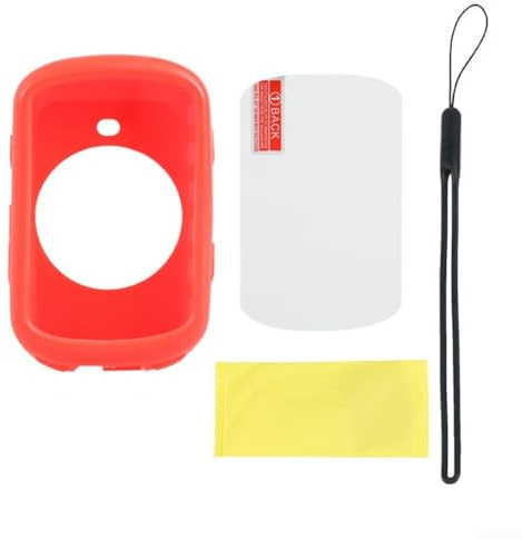 Cover in silicone su misura e pellicola protettiva in vetro temperato per Garmin Edge 530 Bike Ready (rosso)
