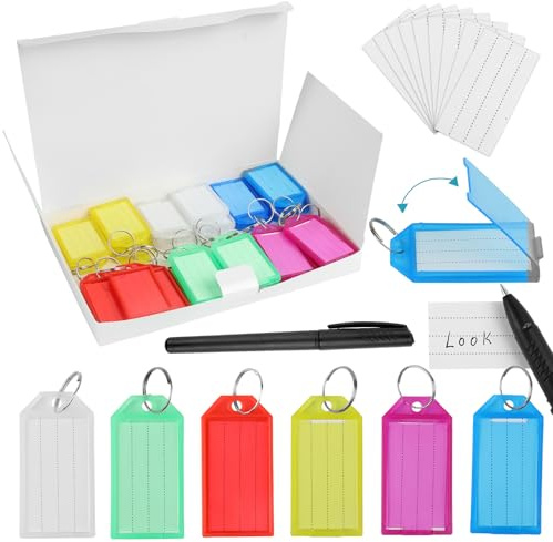 60 Pièces Porte Etiquette Clef, Portes Etiquettes de Portes Cles avec Anneaux, Porte Clés Couleur étiquette Inscriptibles pour Identificateur de Clé de Porte, Valise, Hôtel, 6 Couleurs