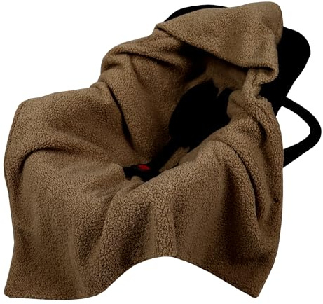Babylux Einschlagdecke Bouclé 80x80 cm – Kuschelige Babydecke mit Kapuze für Autositz, Babyschale & Kinderwagen – Weiche Baby Kuscheldecke Made in EU (Bouclé - Braun)