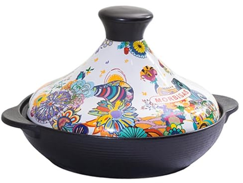 Moroccan tagine pot made of enamelled ceramic, handcrafted with a conical lid – ideal for traditional cooking(1.6L)