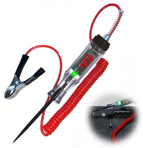 Tournevis Testeur de Circuit Automobile 5-120 V, Testeur de Tension Automobile avec Écran LCD, Câble à Ressort et Pinces Crocodiles, Test de Polarité, Voyant Lumineux et Fusibles Voiture Testeur