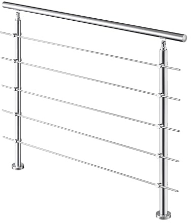 Acezanble 180x106cm Edelstahl Geländer Handlauf Treppengeländer mit 5 Querstäben für Innen- und Außenbereich