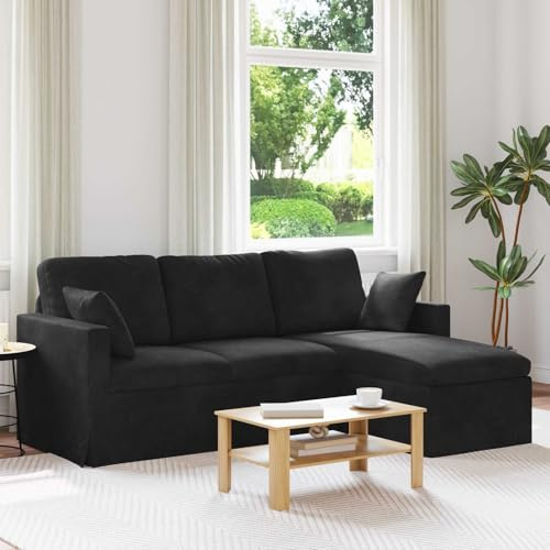 YunCangg svart sammetssoffa, 198 x 134 x 80 cm, modern hörnsoffa med metallram, ergonomisk design, bekväm stoppning för vardagsrum och sovrum