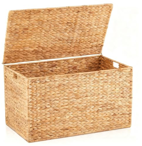 Klippehop Baule portaoggetti intrecciato a mano con coperchio, 160 l, grande cesto portaoggetti in vimini, cestino per giocattoli in rattan, per camera da letto, soggiorno, cameretta dei bambini, casa