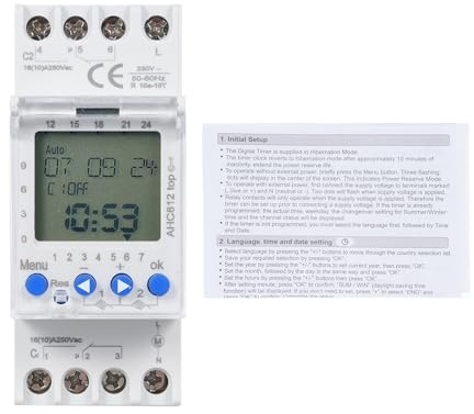 Temporizador Digital Programable 2 Canales, Interruptor Horario 230V 16A para Riel DIN con Pantalla LCD para el Hogar y la Oficina