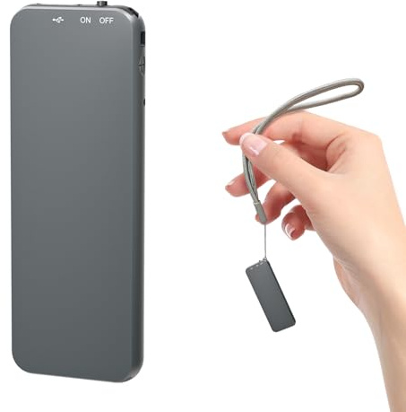 Ponovo 64 GB Registratore Vocale, Design Portachiavi, con Alloggiamento in Metallo, Funzionamento a un Pulsante, Audio Hi-Fi da 1536 Kbps e Attivazione Vocale, Ideale per Interviste - grigio, 64GB