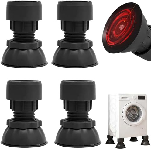 4 Pièces Tapis Anti Vibration Machine a Laver FORMVERSITY, Noir Coussin Rehausseur Universel pour Socle de Machine à Laver Ajustable 10 à12 Cm, Socle Machine a Laver pour Machine à Laver Sèche-Linge