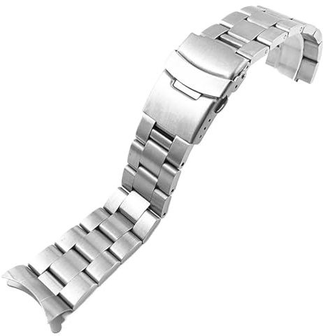 19-24 mm solid rostfritt stål dykarmband med böjd ände for Seiko, Heavy Duty Diver Ersättningsarmband med lås(Silver-frosted,24mm)