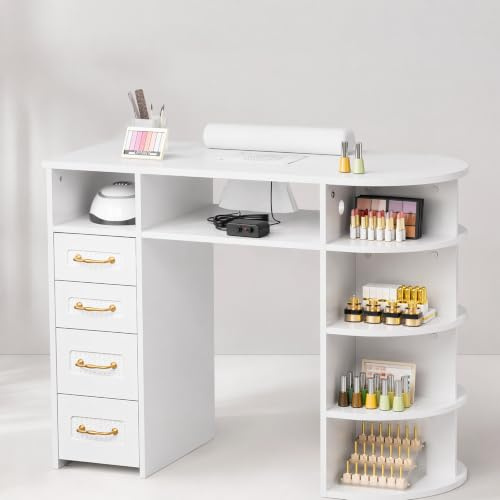 TYXQH Nageltisch Maniküre Tisch Nageltisch Mit Staubabsaugung | Schreibtisch für Nagelstudio, Manikürtisch mit4 Schubladen, Regal, Nagelstudio Tisch