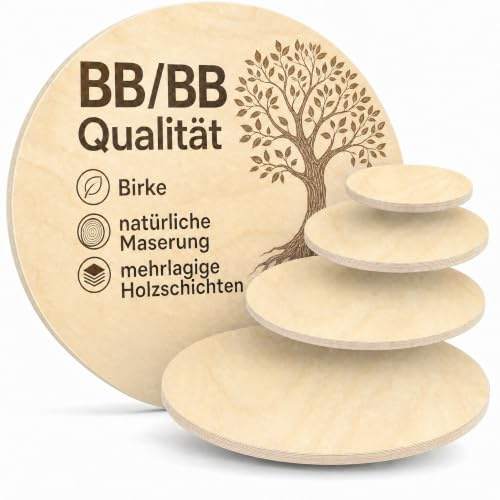 AUPROTEC Runde Tischplatte Ø 20 cm Birke Multiplex BB/BB I 21mm | Mehrlagig querverleimt, astarme Oberfläche und naturbelassen zum Schleifen, Ölen und Beizen. Ideal für Tischbau und DIY