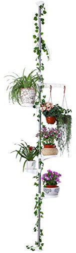 BAOYOUNI 5 Ebenen Teleskop Blumenregal Pflanztreppe Blumentreppe Regal Pflanzenregal Metall Spannregal Höhenverstellbar 175-235 cm oder 230-290 cm für Innen, Balkon, Wohnzimmer, Elfenbein