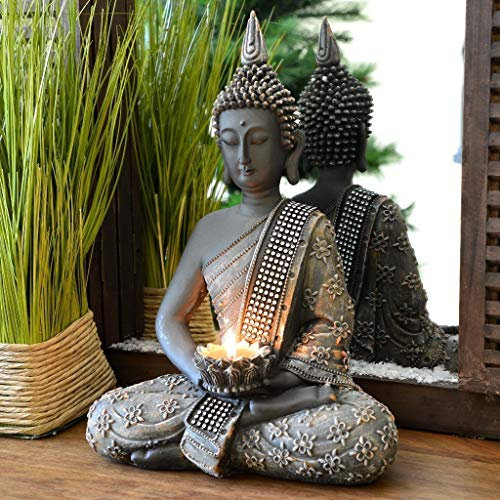 Buddha-Figur 31 cm mit Teelichthalter Zen Feng Shui für Innendekoration