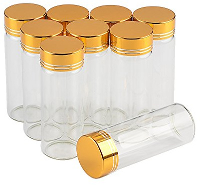 Lot de 12 mini bocaux vides en verre avec bouchon à vis en aluminium doré ou argenté, 40 ml de sable liquide glycyrrhiza de qualité alimentaire (12, 40 ml, couvercle doré)
