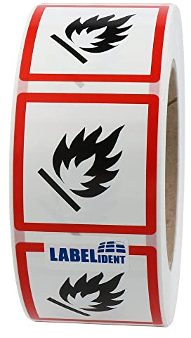 GHS 02 Etiketten 50 x 50 mm - Warnung feuergefährliche Stoffe - 1.000 Gefahrensymbole Aufkleber auf 1 Rolle(n), Polyethylen, GHS Kennzeichnung