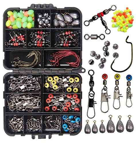 Shaddock 165tlg Angelzubehör Kit mit Angelhaken Wirbels Platinengewichte Angelrutschen Bohnen Posen Bobbers etc, Angelgerät Box Set