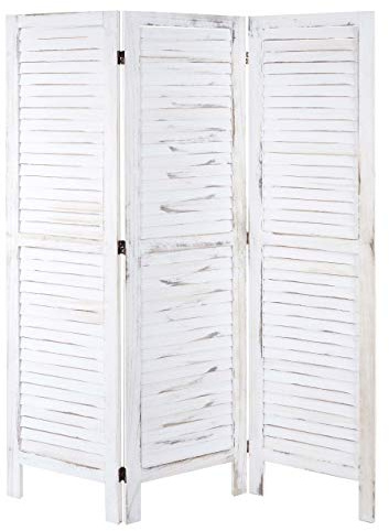 Mendler Paravent HWC-G30 Shabby-Look 170x120cm - weiß | Trennwand, Sichtschutz, Raumteiler
