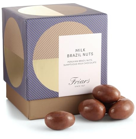 Friars Premium Milk Chocolate Brazil Nuts Gift Box, Peruvian, 600 g | Whole kernels in a smooth Belgian cocoa coating, a romantic hamper favourite for birthdays, Valentine's, mum, him & her