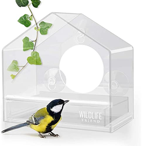 Wildlife Friend I Comedero Exterior para Aves, Pájaros - Transparente - de Ventana, Compartimento de Forro Adicional I Alimentador Comederos para Aves [Flexi]