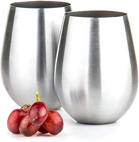 Verres À Vin INOX Stemless pour Camping Tasses à Café Thé Metal Mug Isotherme Acier Inoxydable Double paroi 500ML-Lot de 2 argenté