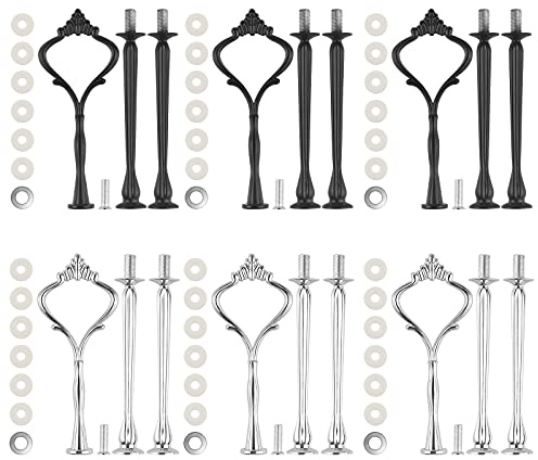 MSDADA 6 Set Tiered Tray Hardware Kits for Cake Stand Mold Crown - 3 Tier Holder for Wedding Party Making Resin Cupcake Dessert Platter Serving Stand (Silver & Black)