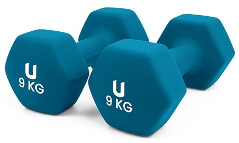 unycos - Neopren Hanteln【2er-Sets, 9 kg】Hexagon Kurzhanteln, Rutschfest für Damen und Männer, Anti-Roll-Design | Fitnessstudio, Krafttraining, Pilates, Gymnastik, Fitnessgeräte für Zuhause (Blau)