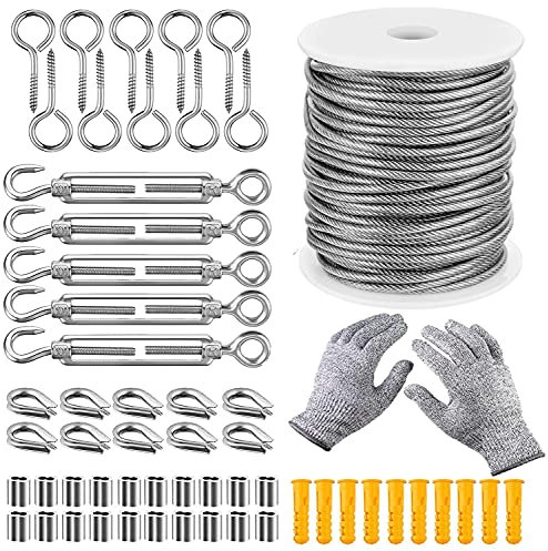 KAHEIGN 58Pz Kit Filo Da Giardino Rivestito In Pvc, 30m Robusto Acciaio Inossidabile 304 Cavo Di Corda Disponibile Anche In Immagine Rotolo Di Filo Metallico Con Occhio A Vite, Tenditore Tendifilo