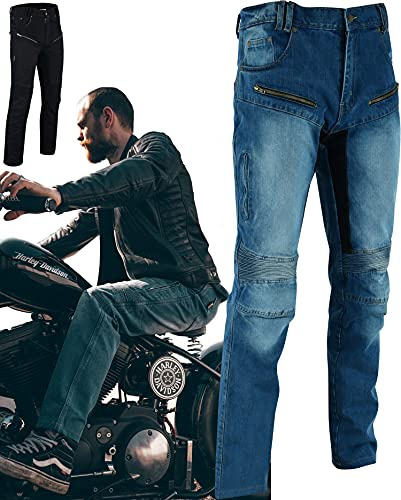 Texpeed Motorradhose mit Protektoren - Herren schwarz Motorrad schützende Jeans - Tapered Fit - Rüstung enthalten (EN 1621-1) - Blau: M Taille/Lang Bein