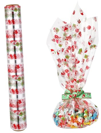 Toyvian Clear Cellophan Wrap Roll: Breite 15,7 Zoll Länge 98,4 Fuß | 2.5 Mil verdicken Weihnachtsmann dekorierte Weihnachtszellophanrolle Kristallverpackungen für Körbe Körbe