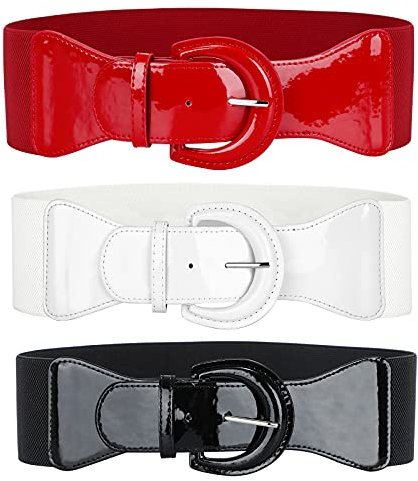 LEACOOLKEY Frauen Bow Knot Elastischer Taillengürtel für Kleid, Vintage Stretchy Wide Bund Cinch Gürtel mit Druckknopfschnalle