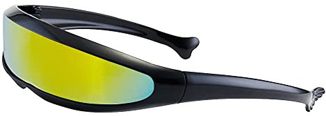 Laiiqi Futuristic Cyclops Sunglasses, Narrow Visor, Mirrored Lens, Black Frame-Yellow Lens, Rectangular, Retro, Futuristic, Science Fiction, Costume Eyewear