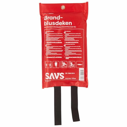 SAVS Löschdecke Küche Wohnung Büro Auto Wohnwagen - 100x100 cm - Glasfaser Brandschutzdecke zum Aufhängen - Brandschutz Decke Feuerdecke Feuerlöschdecke - Branddecke gemäß EU-Norm DIN EN 1869