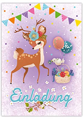 Junapack 12 Einladungskarten zum Kindergeburtstag Geburtstag Mädchen Reh