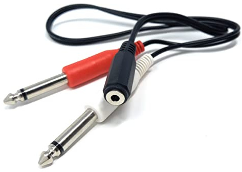 Drut Presa Stereo Corta da 3,5 mm da 50 cm a connettori Jack Mono Doppi da 6,35 mm, 1 Femmina a 2 Maschi da 1,6 Piedi