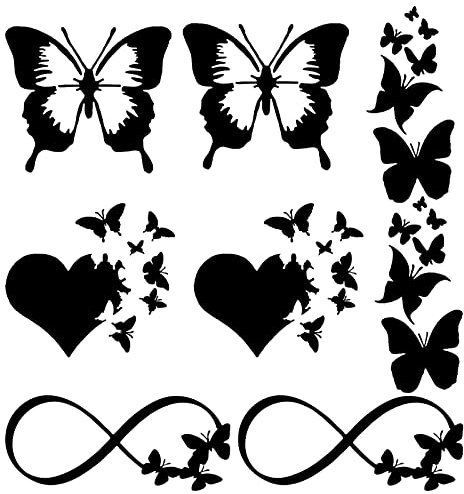 GORGECRAFT 8 ark vinyl fjäril bildekaler svart laser reflekterande bil klistermärke fjäril oändlig fjärilshjärta vingar klistermärken för motorcykeldörrar bärbara