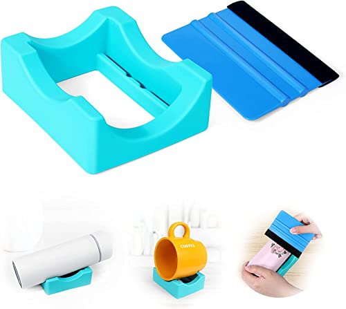 Cup Cradle for Crafting, Kleine Tassenhalterung aus Silikon für Becher mit Integriertem Schlitz und Folienrakel mit Filzkante Abziehschaber rutschfest Becherhalter zum Basteln (blau)