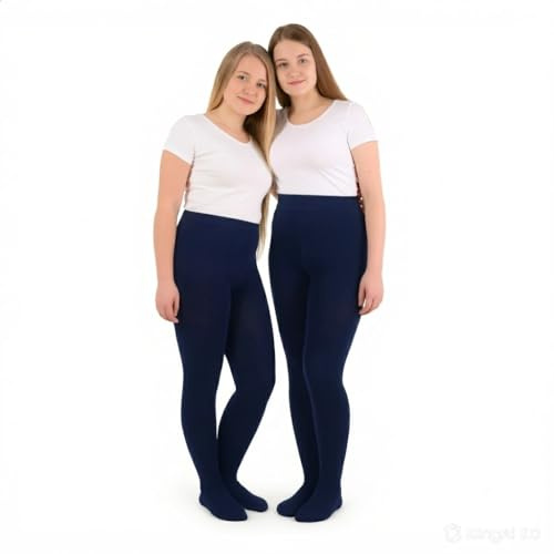 CHAAL® 2 Tights Girls Cotton Uniform School Kids Plain School Warm Thick Tights Children Winter Warm Cotton Rich Tight Plain Super Soft Tight Everyday use Navy 5-6 Yrs
