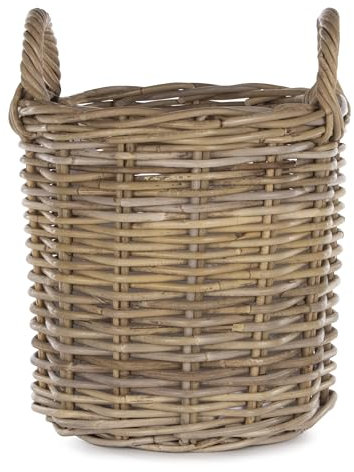 Virginia Hayward Wicker Storage Basket - Strong Durable Round Log Basket for Kindling, Natural Wicker Handcrafted Rustic Hamper with Handles 280mm x 360mm