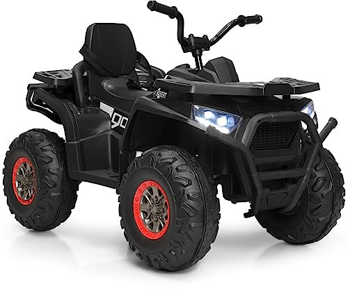 GOPLUS 12V Kinder Quad, Elektro Kinderquad mit breitem Sitz, USB/MP3/TF-Funktionen, LED-Scheinwerfern, Hupe, 3-8 km/h, Kinderauto Elektroauto für Kinder ab 3 Jahren (Schwarz)