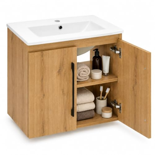paplinskimoebel badezimmerwandschrank, badezimmerschrank mit waschbecken 60 x 39 x 56 cm, Kleiner waschbeckenschrank, gästebadschrank in Eiche Lancelot