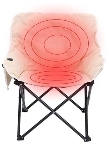 Klappbare Campingstühle, beheizte Campingstühle für Erwachsene, tragbarer, klappbarer, beheizter Outdoor-Stuhl für Camping oder Picknick mit 3 Heizstufen, unterstützt bis zu 200 kg,Beige-66x43x43cm