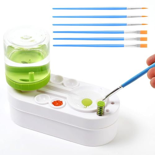 Paint Brush Cleaner, Upgraded Paintbrushes Paint Brush Rinser with 6 Brushes, Water Cycle Brush Cleaner Painting Supplies for Paint Brushes Cleaning Tool Art Supplies
