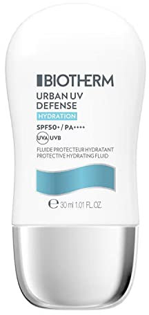 BIOTHERM - Urban UV Defense - Fluide Hydratant SPF50+ - Crème Solaire & Hydratation Intense - Enrichi en Acide Hyaluronique - Tous Types de Peau - 30 ml